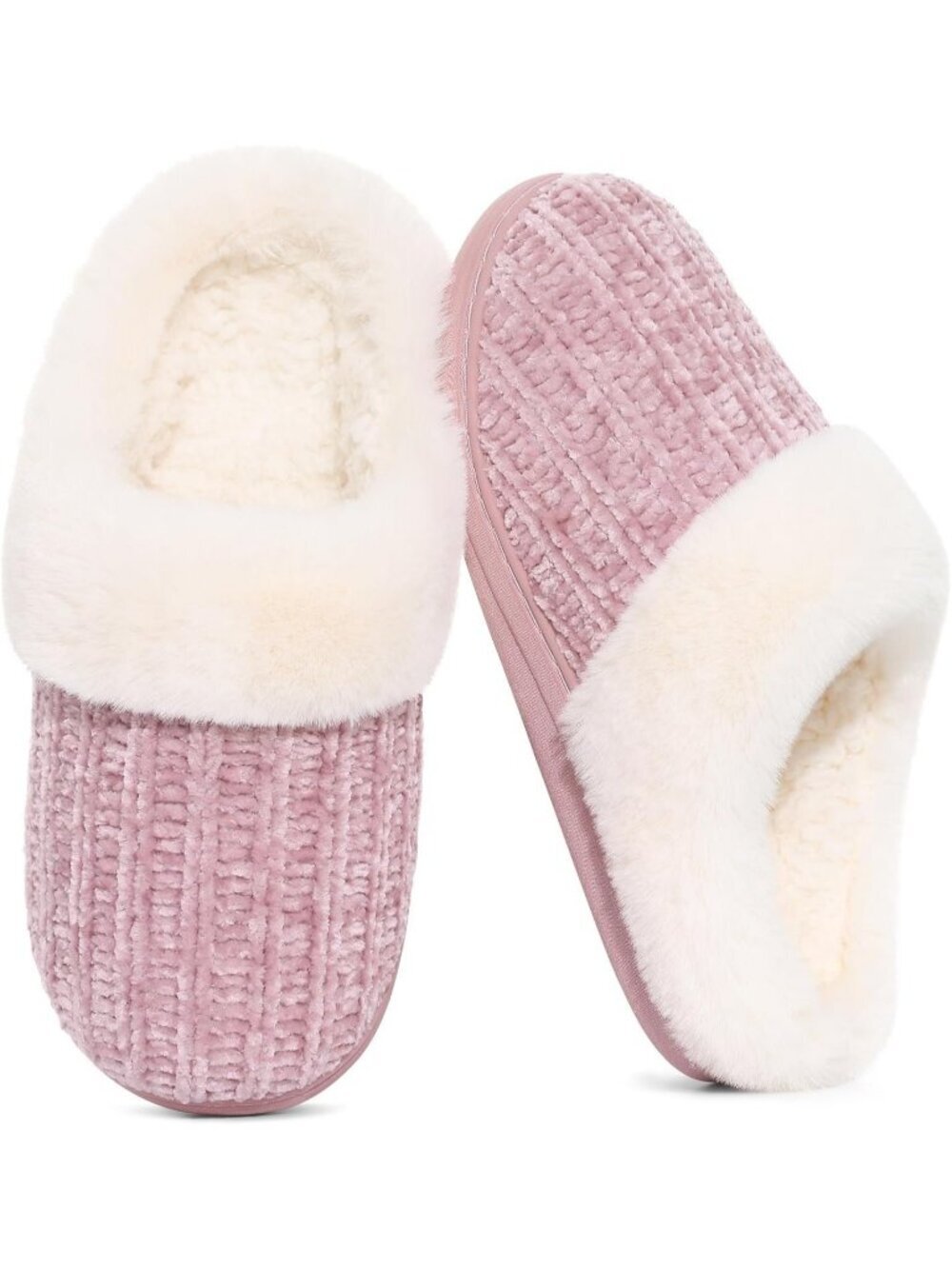 Women's Pink Comfy Wool Like Lined Closed Toe Warm Knit House Slipper Shoes